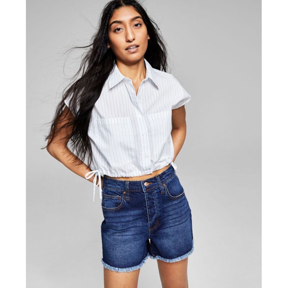 And Now This Now This Womens Striped Button Front Cotton Top
